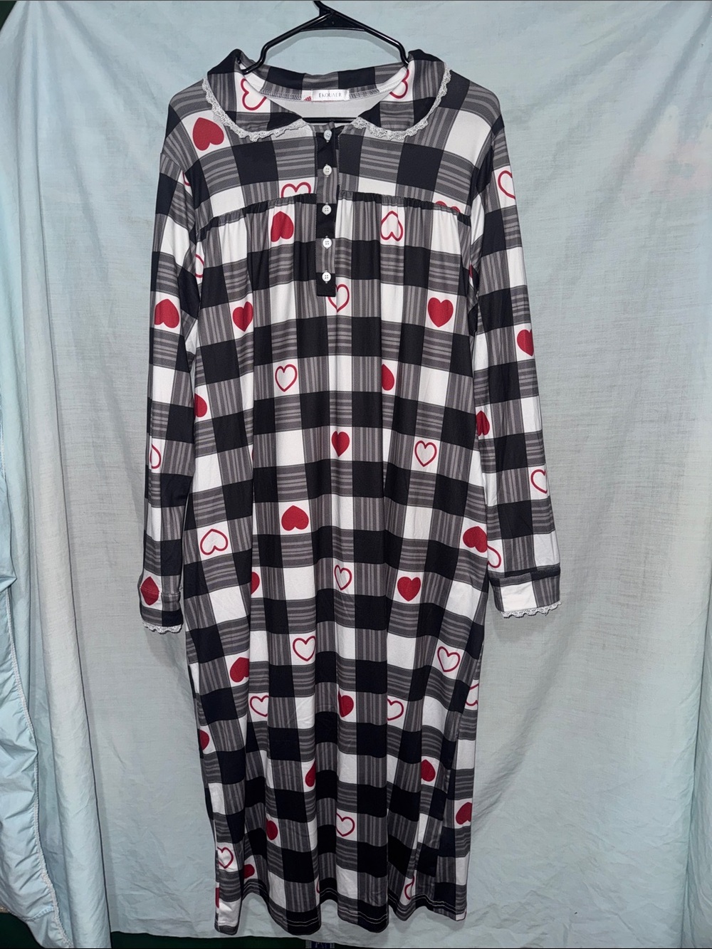 Heart Print Night Gown with Pockets